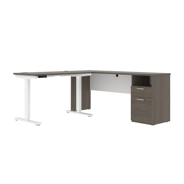 Bestar BESTAR Upstand 72W L-Shaped Electric Standing Desk in bark grey & white 175852-000047 - main
